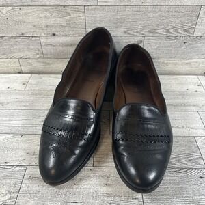 Allen Edmonds Chadwick Women Black Leather Pleated Skirt Loafer Flats Shoe SZ 9B